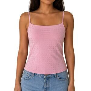 Charlotte Russe Pink Rhinestone Spaghetti Strap Cami Tank Top Y2K Coquette S